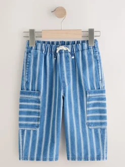 Rayure bleu moyen - Ample Cargos à tirer 100% Cotton Jeans (3mths-7yrs)