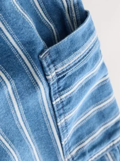 Rayure bleu moyen - Ample Cargos à tirer 100% Cotton Jeans (3mths-7yrs)