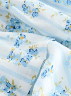 Rayure Ditsy Bleue - Ensemble chemisier et jupe à manches bouffantes (3-16ans)