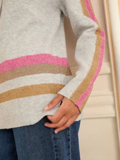 Rayure grise multicolore en lurex - Sweat à capuche Love & Roses Rayure métallisé