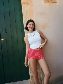 Rayure rose/rouge Effet froissé - Bas de bikini Shorts de bain