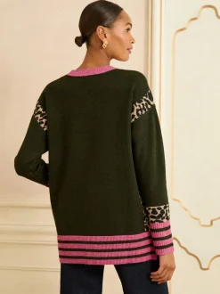 Rayures latérales vert Animal kaki - Love & Roses Col rond Cosy Pull