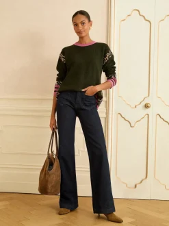 Rayures latérales vert Animal kaki - Love & Roses Col rond Cosy Pull