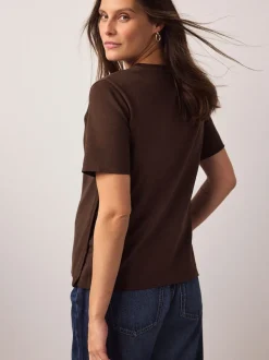 Rayures marron chocolat et verte - Lot de t-shirts d’allaitement de maternité 2