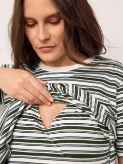 Rayures marron chocolat et verte - Lot de t-shirts d’allaitement de maternité 2