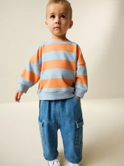 Rayures orange et bleue - Sweat imprimé All-over Col rond (3mois -7ans)