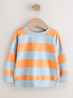 Rayures orange et bleue - Sweat imprimé All-over Col rond (3mois -7ans)