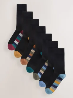 Rayures rugby noires - Lot de 7 - Chaussettes riches en coton pour homme