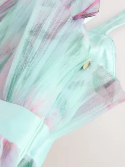 Robe Baker by Ted Baker verte en maille froissée à volants avec nœud dans le dos