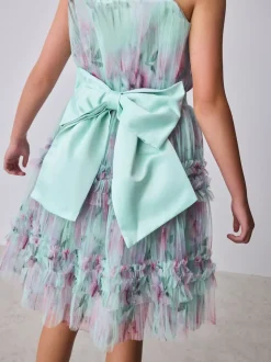 Robe Baker by Ted Baker verte en maille froissée à volants avec nœud dans le dos