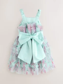 Robe Baker by Ted Baker verte en maille froissée à volants avec nœud dans le dos