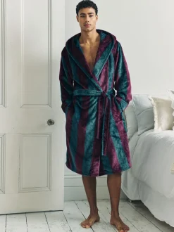 Robe de chambre Chelsea Peers à capuche rayée en polaire