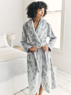 Robe de chambre longue Chelsea Peers en polaire tissu dévoré avec nœud ruban
