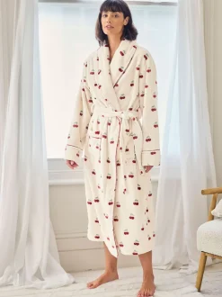 Robe de chambre longue Chelsea Peers en polaire imprimé cerise