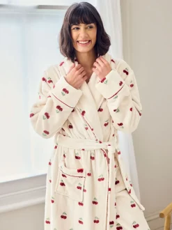Robe de chambre longue Chelsea Peers en polaire imprimé cerise