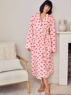 Robe de chambre longue Chelsea Peers en polaire ondulée à rayure cœur imprimé