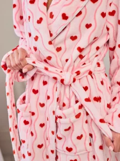 Robe de chambre longue Chelsea Peers en polaire ondulée à rayure cœur imprimé