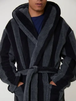 Robe de chambre Loungeable à rayures sherpa à capuche