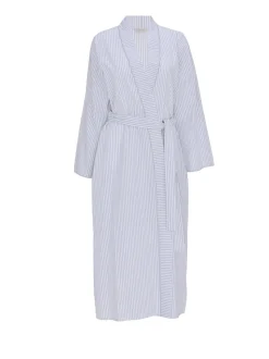 Robe de chambre Nora Rose en seersucker Rayé Dentelle longue Manche longue