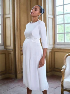 Robe de Mariage Seraphine Grossesse Premium Occasion avec Jupe Plissée flottante