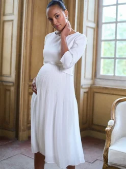 Robe de Mariage Seraphine Grossesse Premium Occasion avec Jupe Plissée flottante
