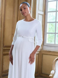 Robe de Mariage Seraphine Grossesse Premium Occasion avec Jupe Plissée flottante
