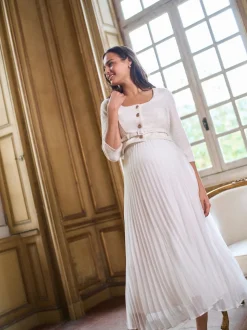 Robe de Mariage Seraphine Occasion Grossesse et Allaitement avec corsage en tweed et jupe Plissée flottante