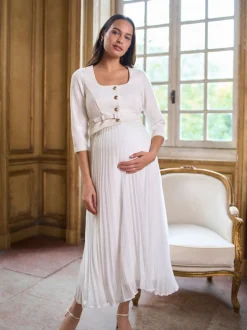 Robe de Mariage Seraphine Occasion Grossesse et Allaitement avec corsage en tweed et jupe Plissée flottante