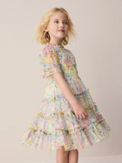Robe Laura Ashley smockée à volants
