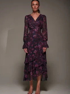 Robe longue Jolie Moi en maille à ourlet à volants et manches longues