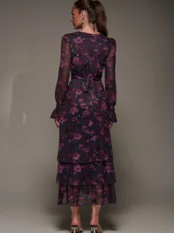 Robe longue Jolie Moi en maille à ourlet à volants et manches longues