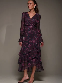 Robe longue Jolie Moi en maille à ourlet à volants et manches longues