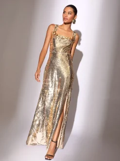 Robe longue Lipsy Premium à bordures de fleurs Sequin encolure carrée
