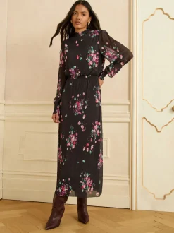 Robe Mi-long Love & Roses plissée en maille à Col montant