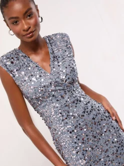 Robe mi-longue Lipsy bodycon sans manches à col en V à sequins