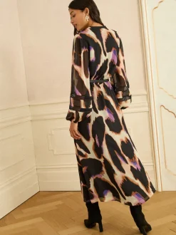 Robe mi-longue Love & Roses Animal bordée de PU