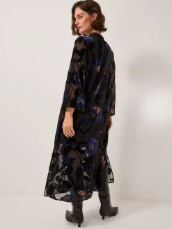 Robe mi-longue Monsoon Giselle transparente Fleuri Devoré