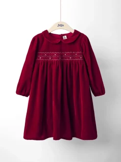 Robes de fête JoJo Maman Bébé en velours à taille smockée