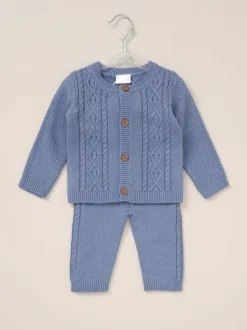 Rock a bye baby boutique Cardigan bleu en maille, Pantalons Ensemble