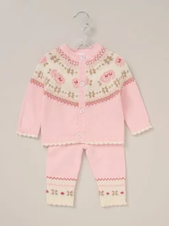 Rock a bye baby boutique Ensemble Cardigans et Pantalons Rose à Motif Fair Isle