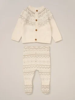 Rock-A-Bye Baby Boutique Ensemble Cardigans blanc et Pantalons à pieds en maille à Motif Fair Isle