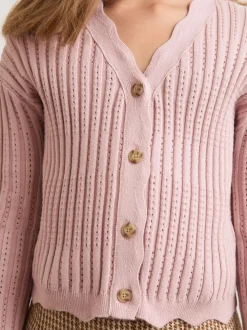 Rose - Cardigan Reiss Seren en maille côtelée de pointelle