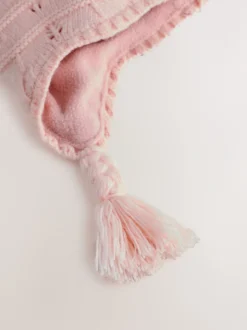 Rose - Chapeau de trappeur à double pompon en pointelle pour bébé (0mois2ans)