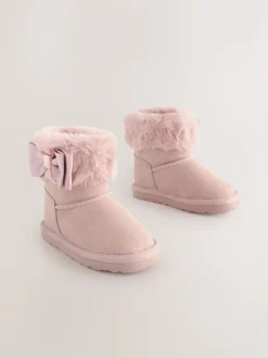 Rose - Chaussons bottes Baker by Ted Baker fille en fausse fourrure avec nœud