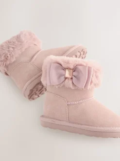 Rose - Chaussons bottes Baker by Ted Baker fille en fausse fourrure avec nœud
