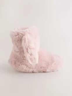 Rose - Chaussons bottes en fausse fourrure lapin