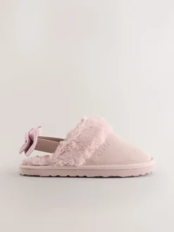Rose - Chaussons mules Baker by Ted Baker fille en daim en fausse fourrure avec nœud