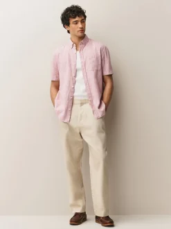 Rose - Col Classique - Chemise à manches courtes en lin et coton mélangés