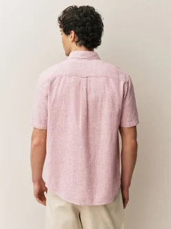 Rose - Col Classique - Chemise à manches courtes en lin et coton mélangés