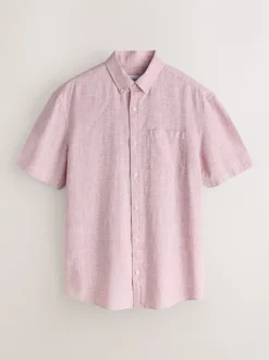 Rose - Col Classique - Chemise à manches courtes en lin et coton mélangés
